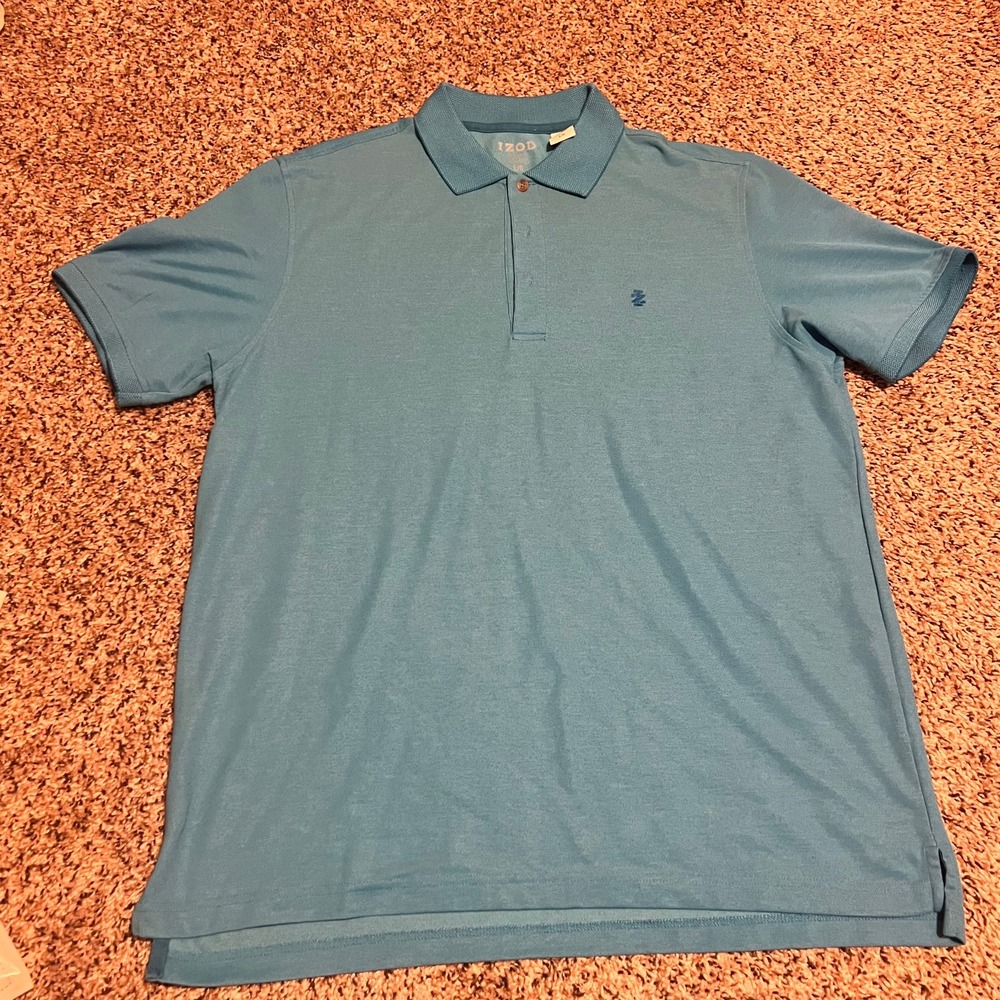 IZOD Polo Shirt Moisture Wicking Golf Casual Short‎ Sleeve Blue Large